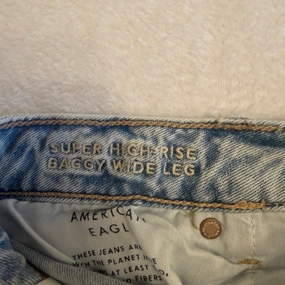 American Eagle Dreamy Drape Wide Leg Jeans Womens 12 Blue Super High Rise - Picture 7 of 13